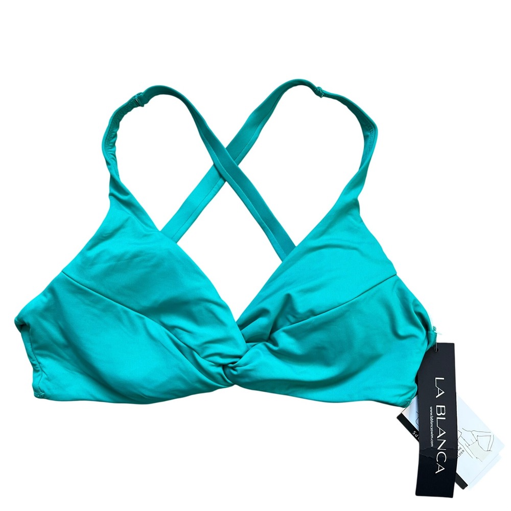 La Blanca Bikini Top Women 6 Emerald Teal Twist Front Convertible Straps LB3ZZ70